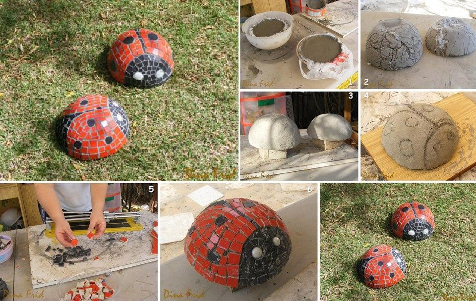 DIY Ladybug Mosaic Garden Sculpture