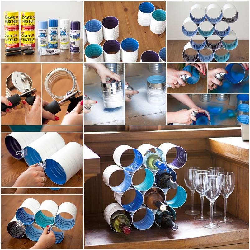 DIY Wine Rack from Tin Cans
