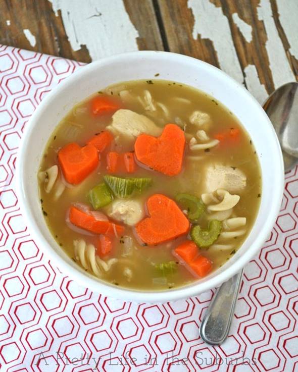 Chicken Noodle Soup with Heart-Shaped Carrots