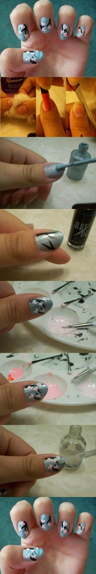 DIY Cherry Blossom Nail Art
