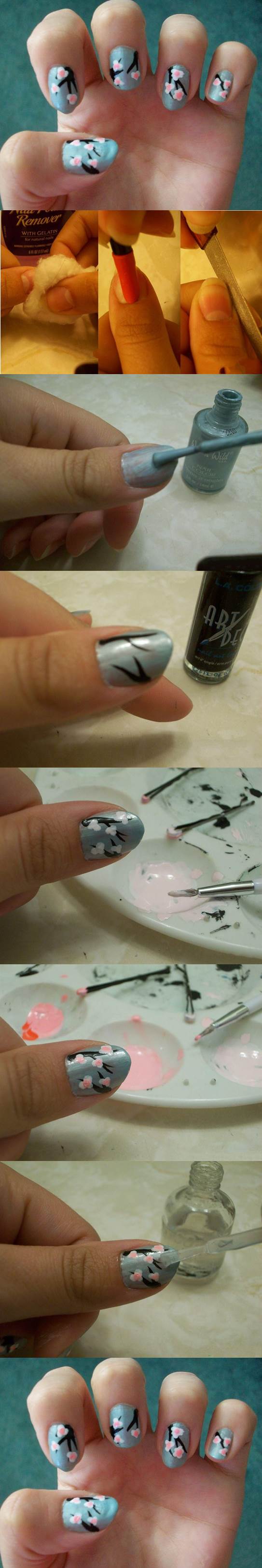 DIY Cherry Blossom Nail Art 2