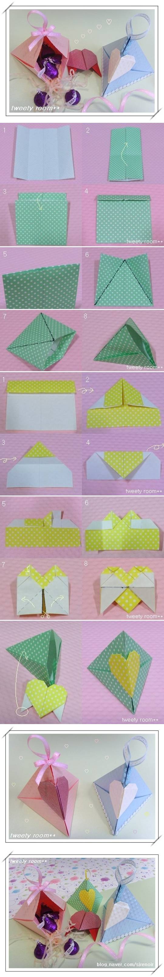 DIY Origami Triangle Heart Lock Gift Box 2