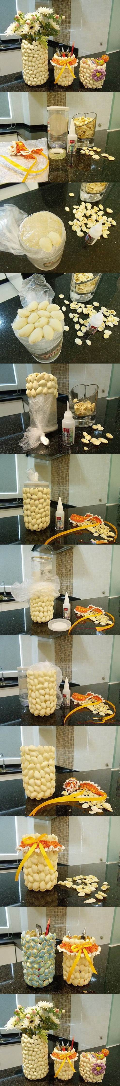 DIY Pencil Holder and Vase with Pistachio Shells 2