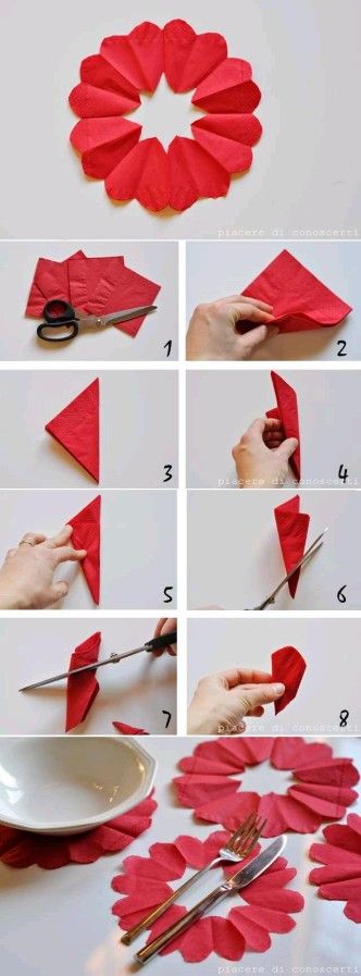 DIY Heart Flower Napkin Decorations