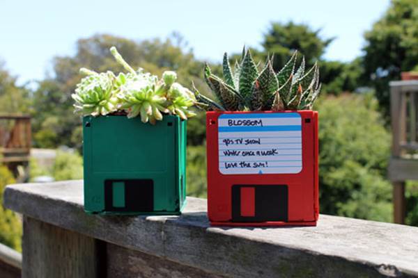 10 Creative Ways to Repurpose Your Old Tech Products --> Floppy Disk Planters