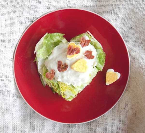 Heart-shaped Wedge Salad with Bacon Hearts