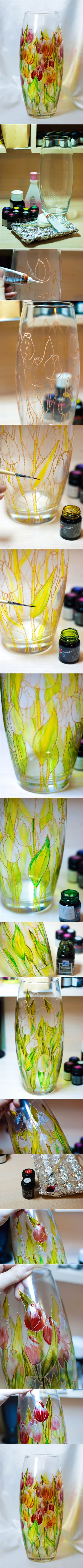 DIY Beautiful Floral Painted Glass Vase 2