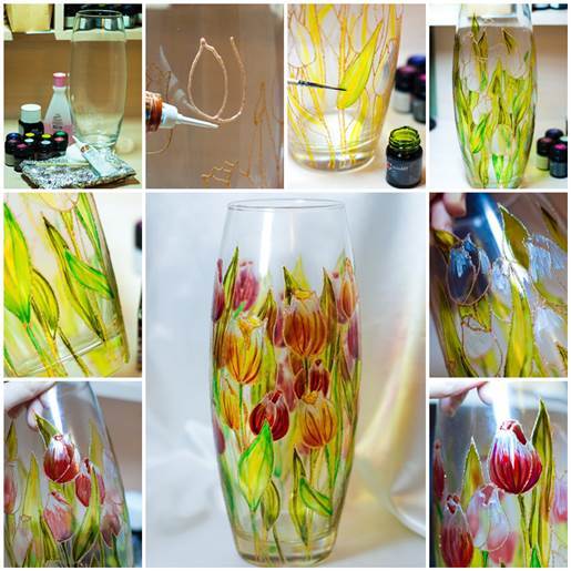 DIY Beautiful Floral Painted Glass Vase 3