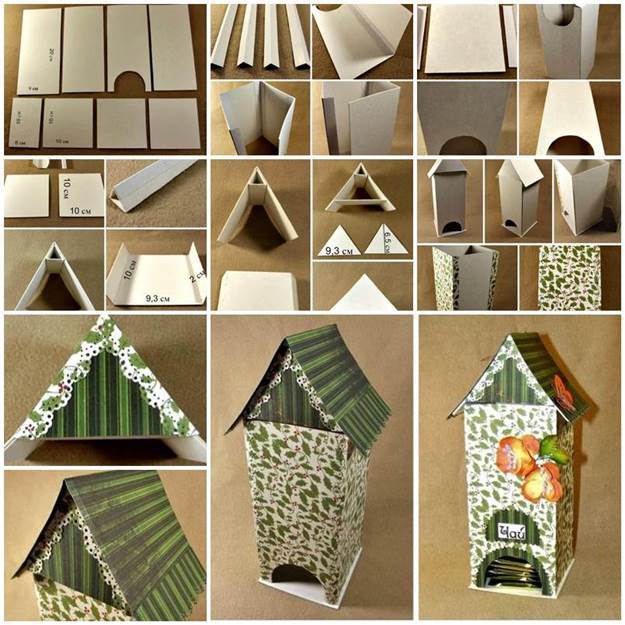 DIY Bird House Shaped Cardboard Tea Bag Dispenser
