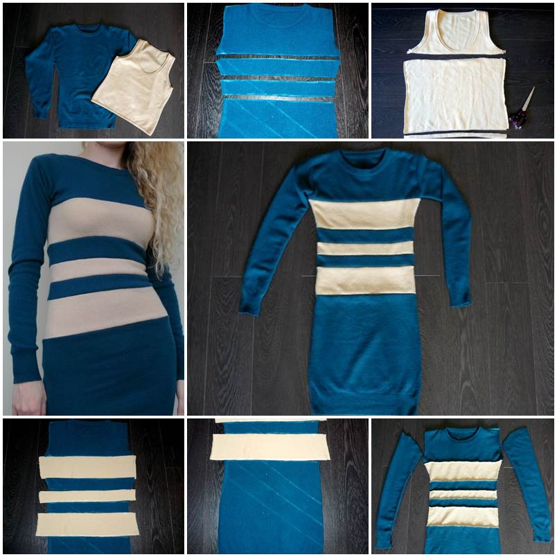 DIY Color Block Dress from Sweatshirt and Tank