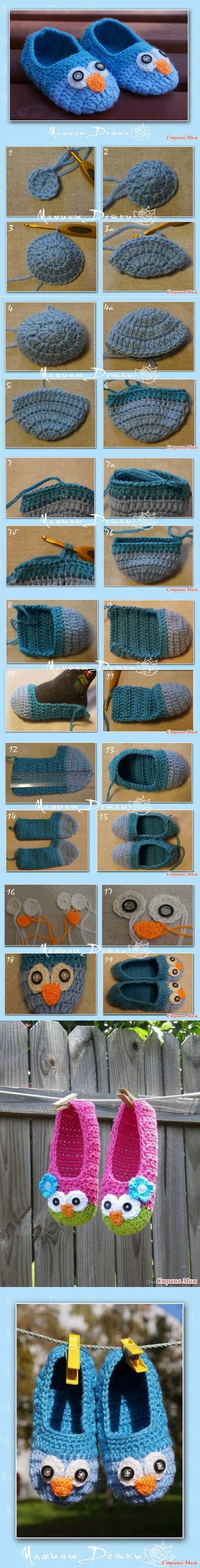 DIY Cute Crochet Owl Slippers for Kids 2