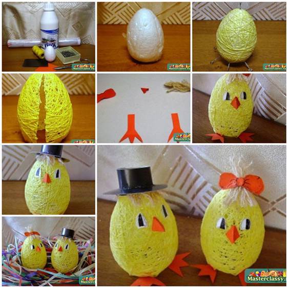 DIY Cute Egg Shaped Easter Chicks from Thread