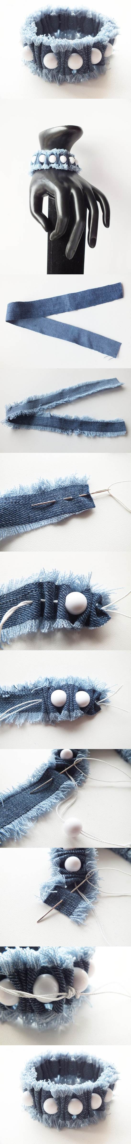 DIY Denim and Beads Bracelet