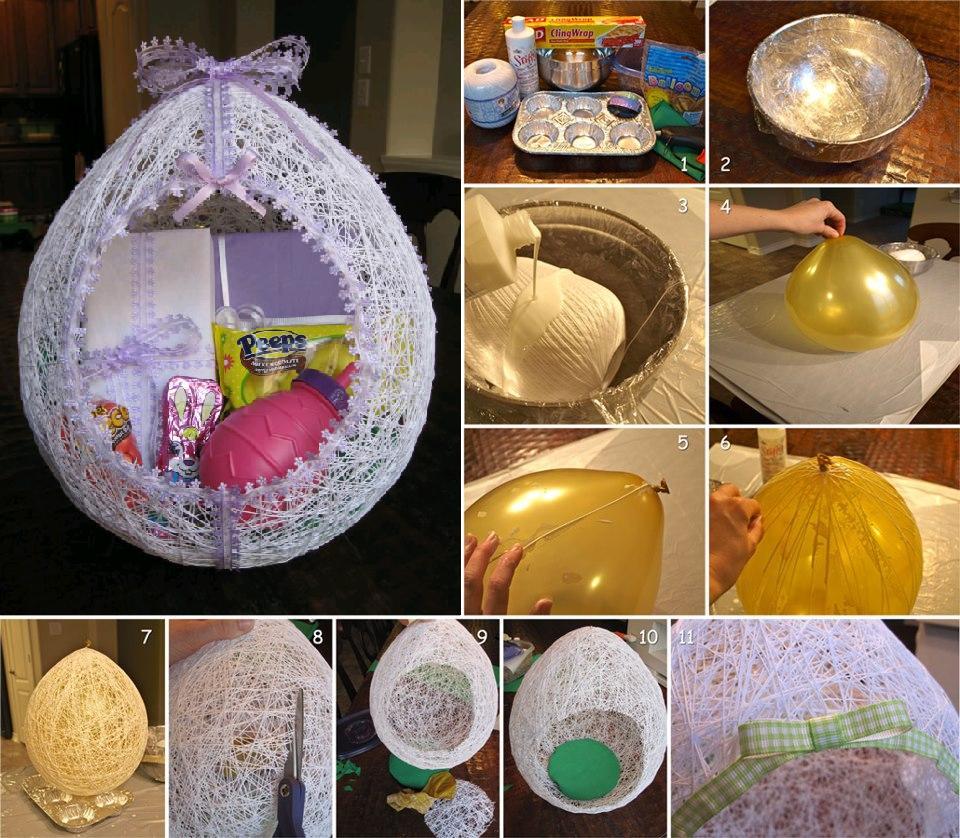 DIY Egg Shaped Easter Basket From String