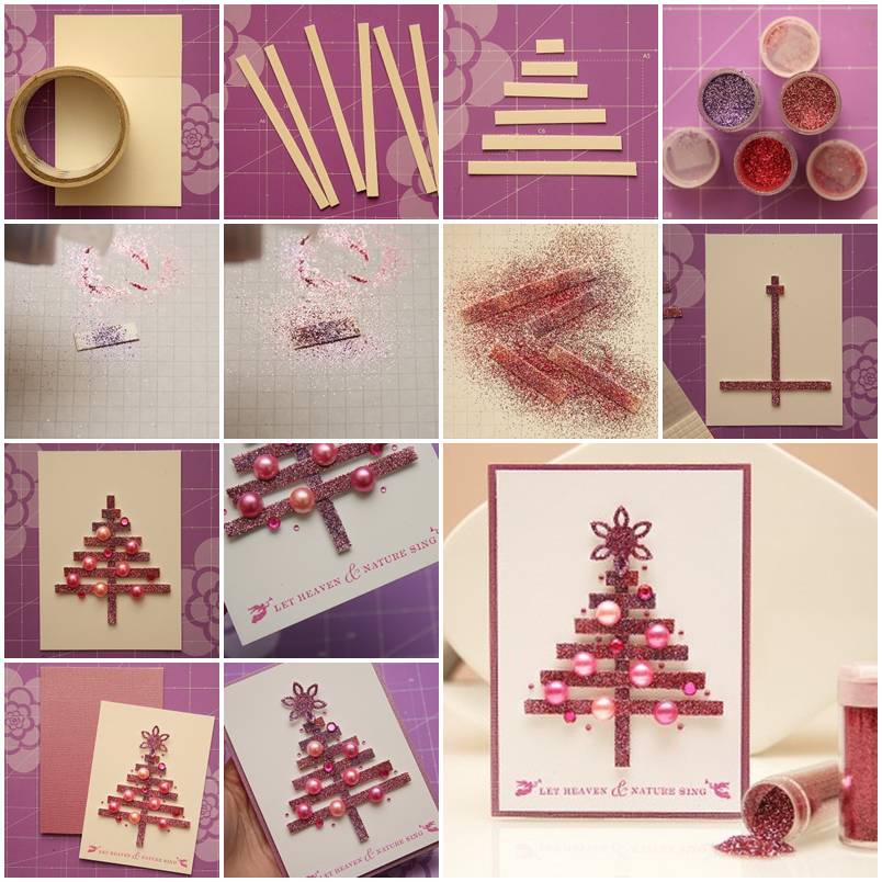 DIY Glittering Strips Christmas Tree Card 1
