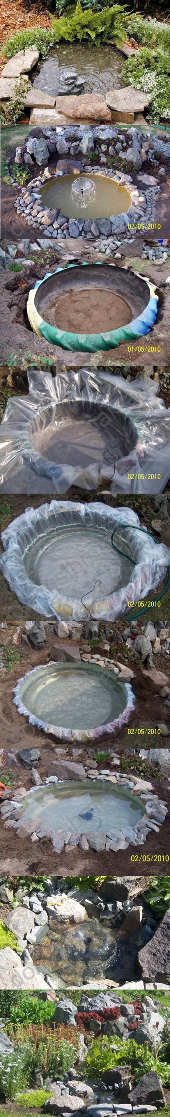 DIY Mini Pond from Old Tire