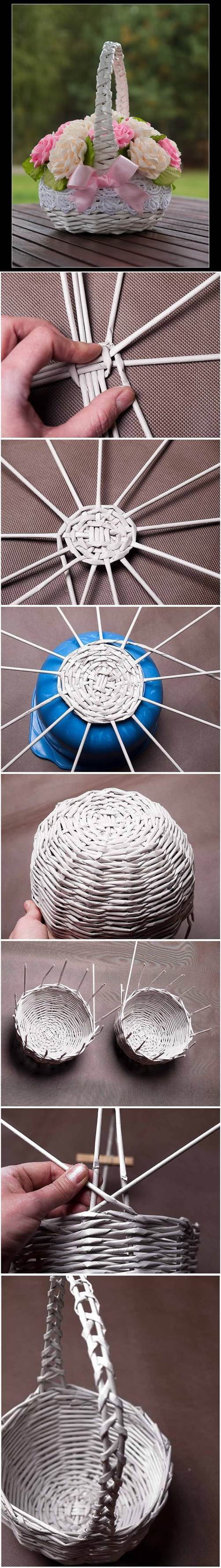 DIY Newspaper Tubes Weaving Basket 2