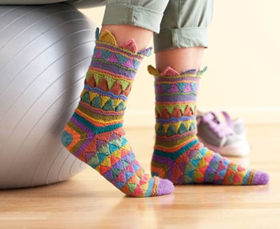 DIY Rainbow Color Patch Knitted Socks