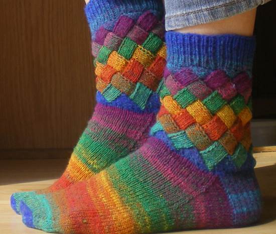DIY Rainbow Color Patch Knitted Socks