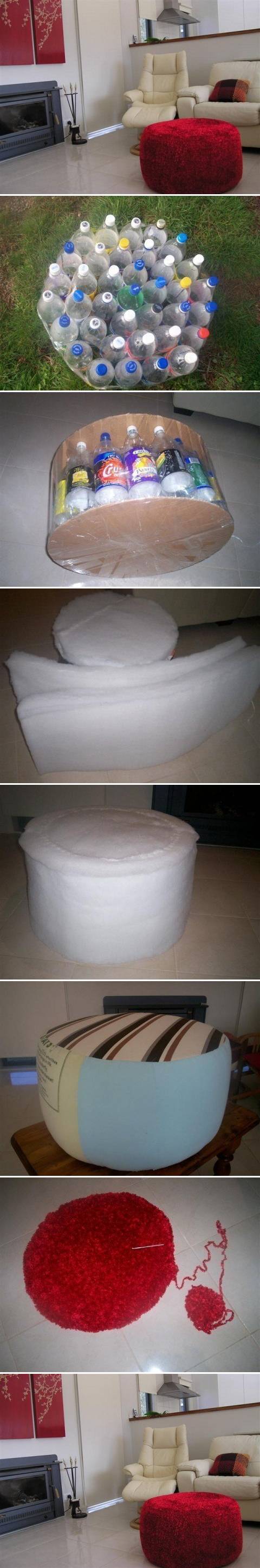 DIY Simple Ottoman from Plastic Bottles