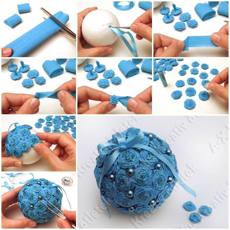 Creative Ideas - DIY Felt Flower Christmas Ball Ornament