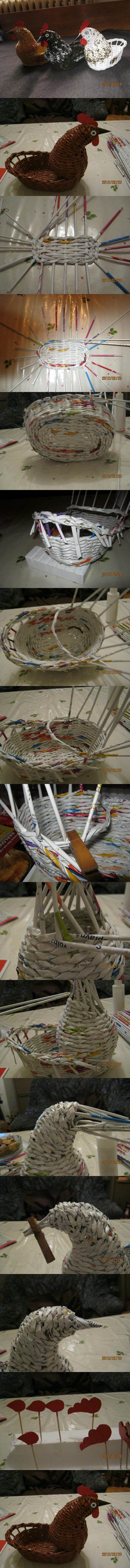 DIY Woven Paper Chicken Easter Basket 2