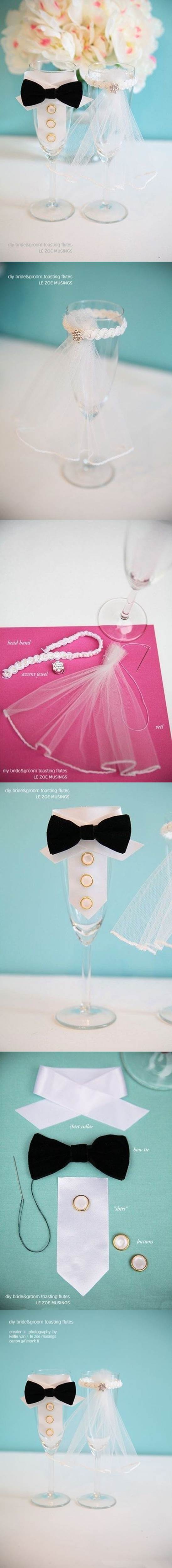Wedding DIY – Bride and Groom Decorative Costumes for Wedding Glasses 2