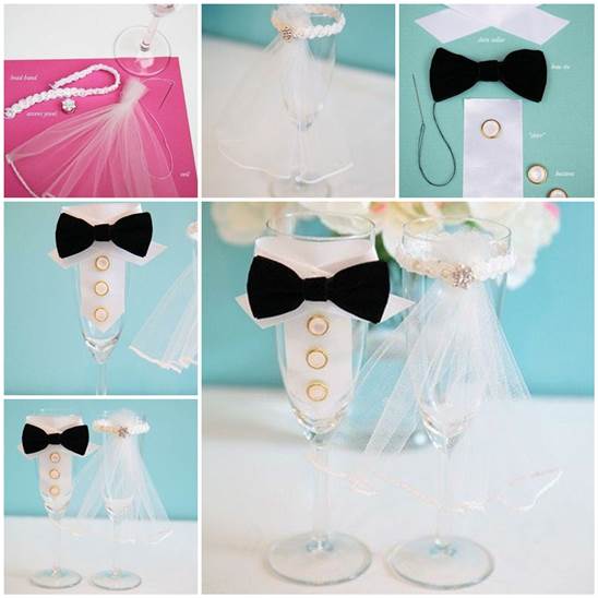Wedding DIY – Bride and Groom Decorative Costumes for Wedding Glasses 3