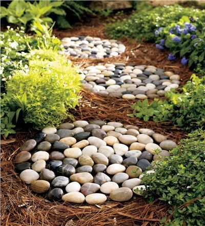 30 Beautiful DIY Stepping Stone Ideas to Decorate Your Garden --> River Rock Stepping Stones