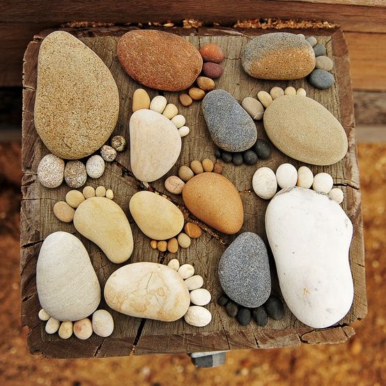 30 Beautiful DIY Stepping Stone Ideas to Decorate Your Garden --> Rocks of Feet Stepping Stones