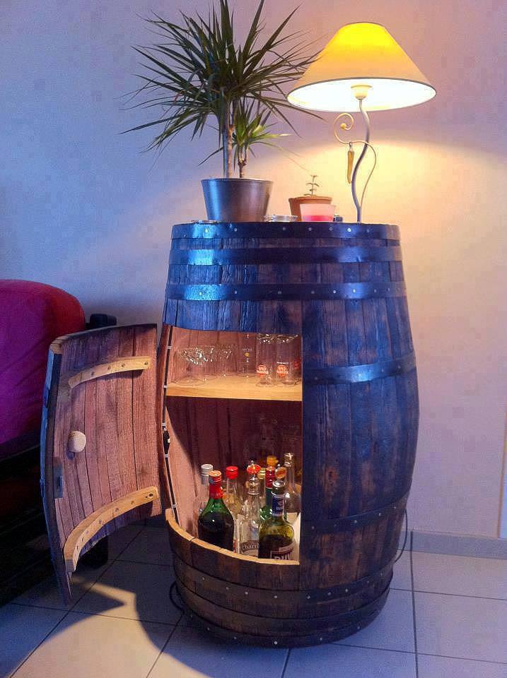 36+ Creative DIY Ideas to Upcycle Old Wine Barrels --> DIY Wine Barrel Cabinet