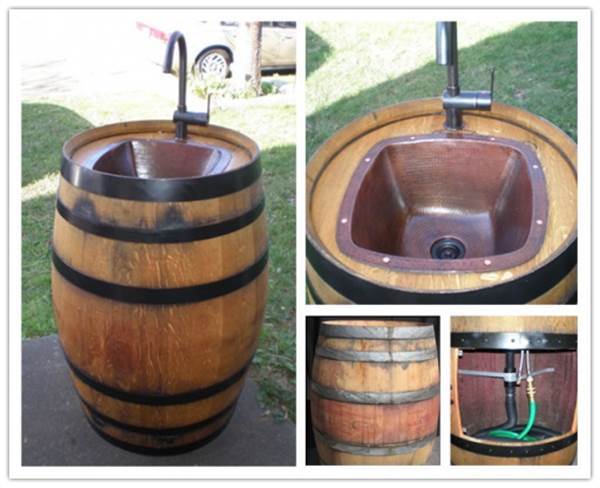 36+ Creative DIY Ideas to Upcycle Old Wine Barrels --> Turn a Wine Barrel into an Outdoor Sink