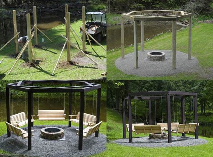 DIY Backyard Fire Pit with Swing Seats