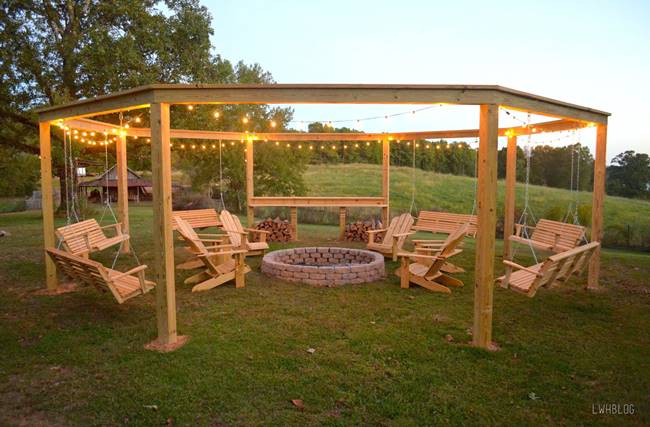 DIY Pergola and Fire Pit with Swings