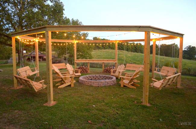 Diy Backyard Fire Pit With Swing Seats