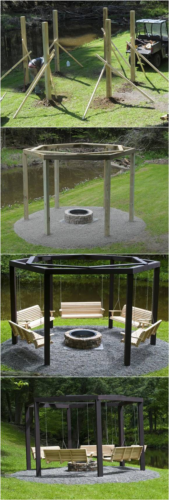 Diy Backyard Fire Pit With Swing Seats