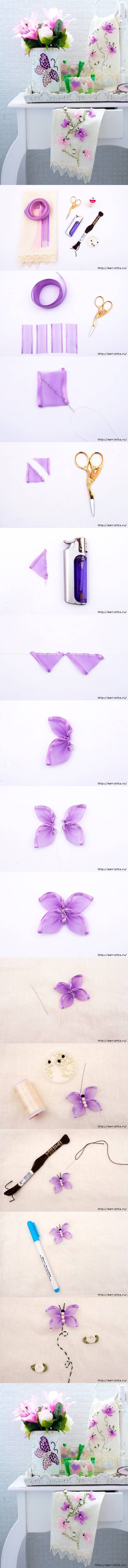DIY Beautiful Embroidered Ribbon Butterfly 2