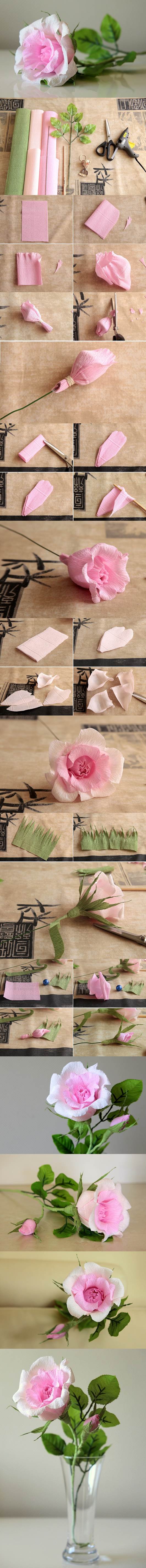 DIY Beautiful Pink Crepe Paper Rose 1