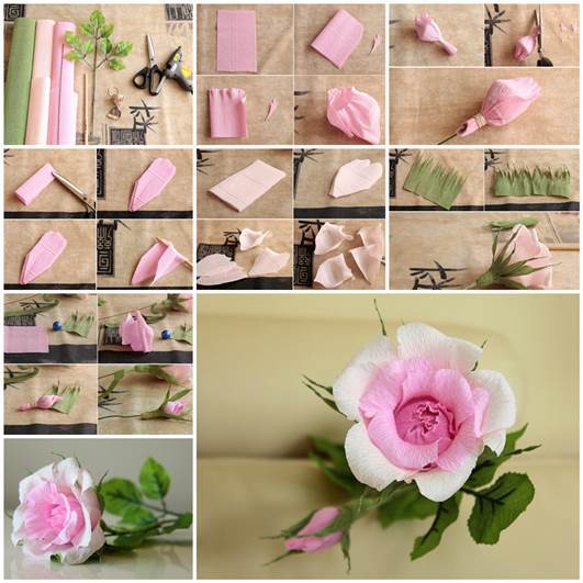 DIY Beautiful Pink Crepe Paper Rose 3