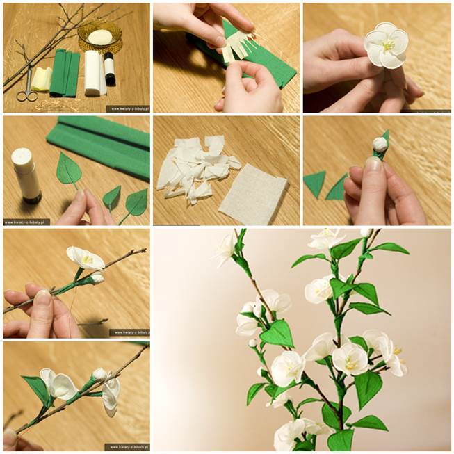DIY Delicate Crepe Paper Cherry Blossom Sprig