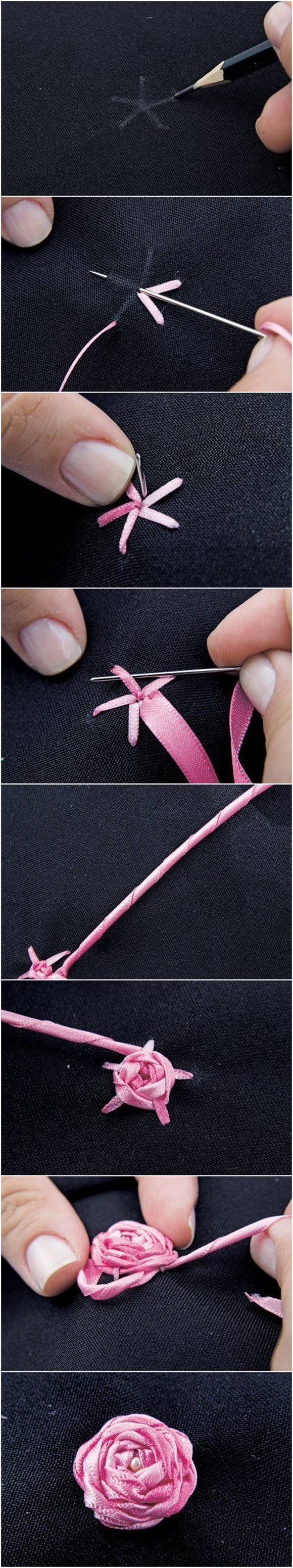 DIY Delicate Embroidery Ribbon Rosette