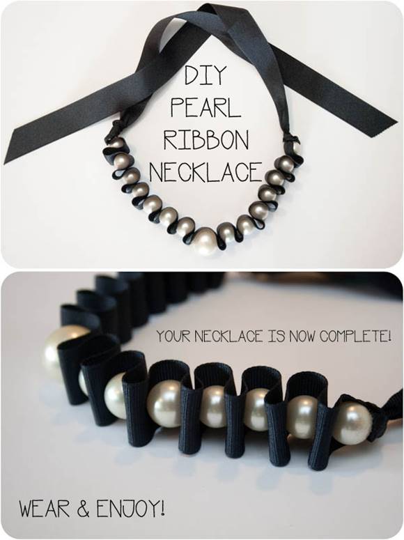 DIY Pearl Ribbon Necklace