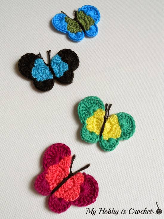 DIY Lovely Colorful Crochet Butterflies --> Crochet Butterfly Applique