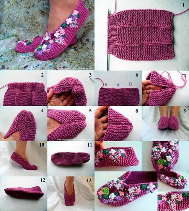 DIY Pretty Knitted Lilac Slippers