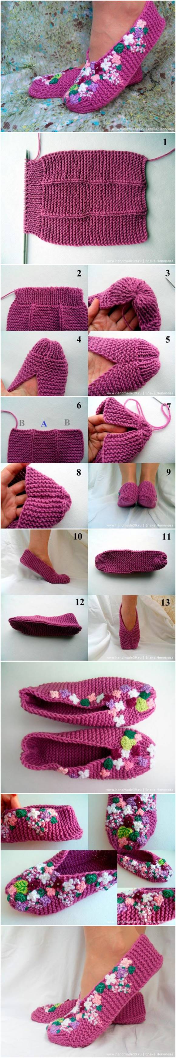 DIY Pretty Knitted Lilac Slippers