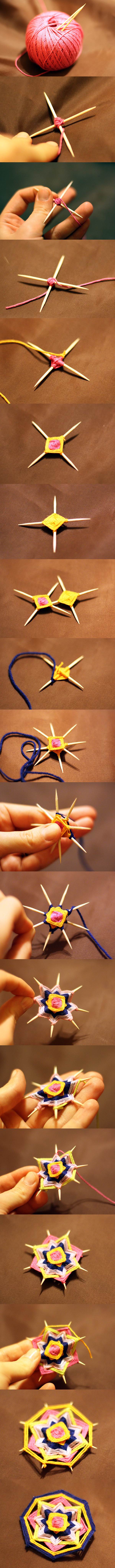 DIY Weave a Mandala Brooch with Toothpicks