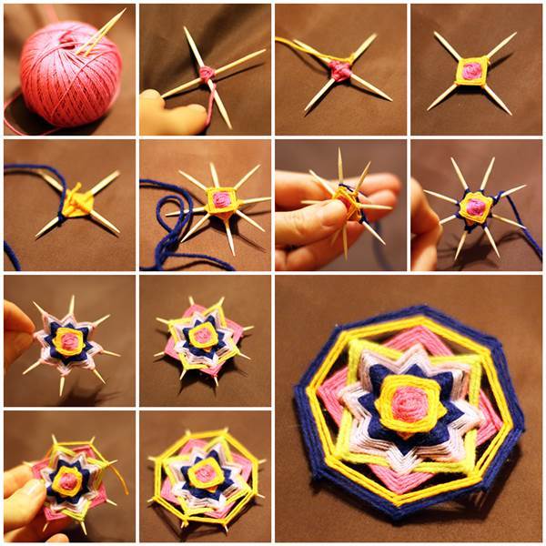 DIY Weave a Mandala Brooch with Toothpicks