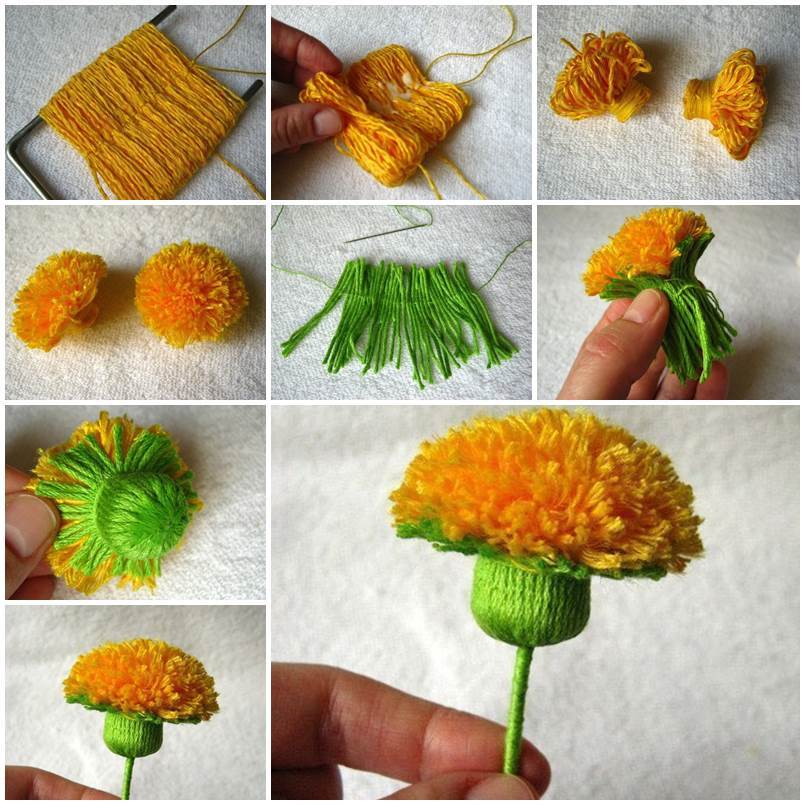 woolen thread craft flowers