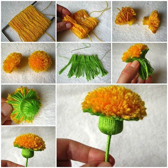 flower making with woolen thread