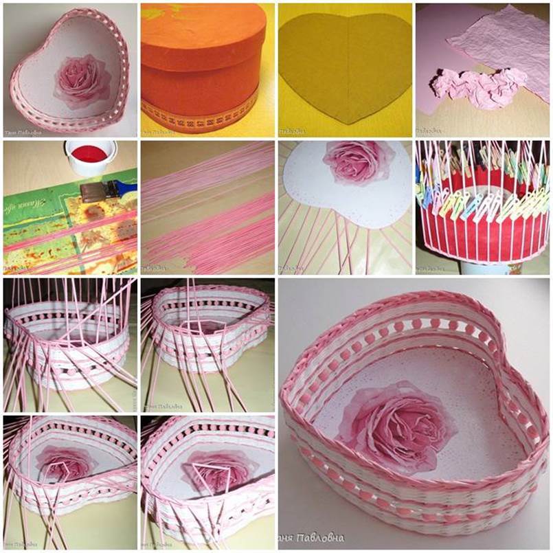 DIY Woven Paper Heart Shaped Basket 1